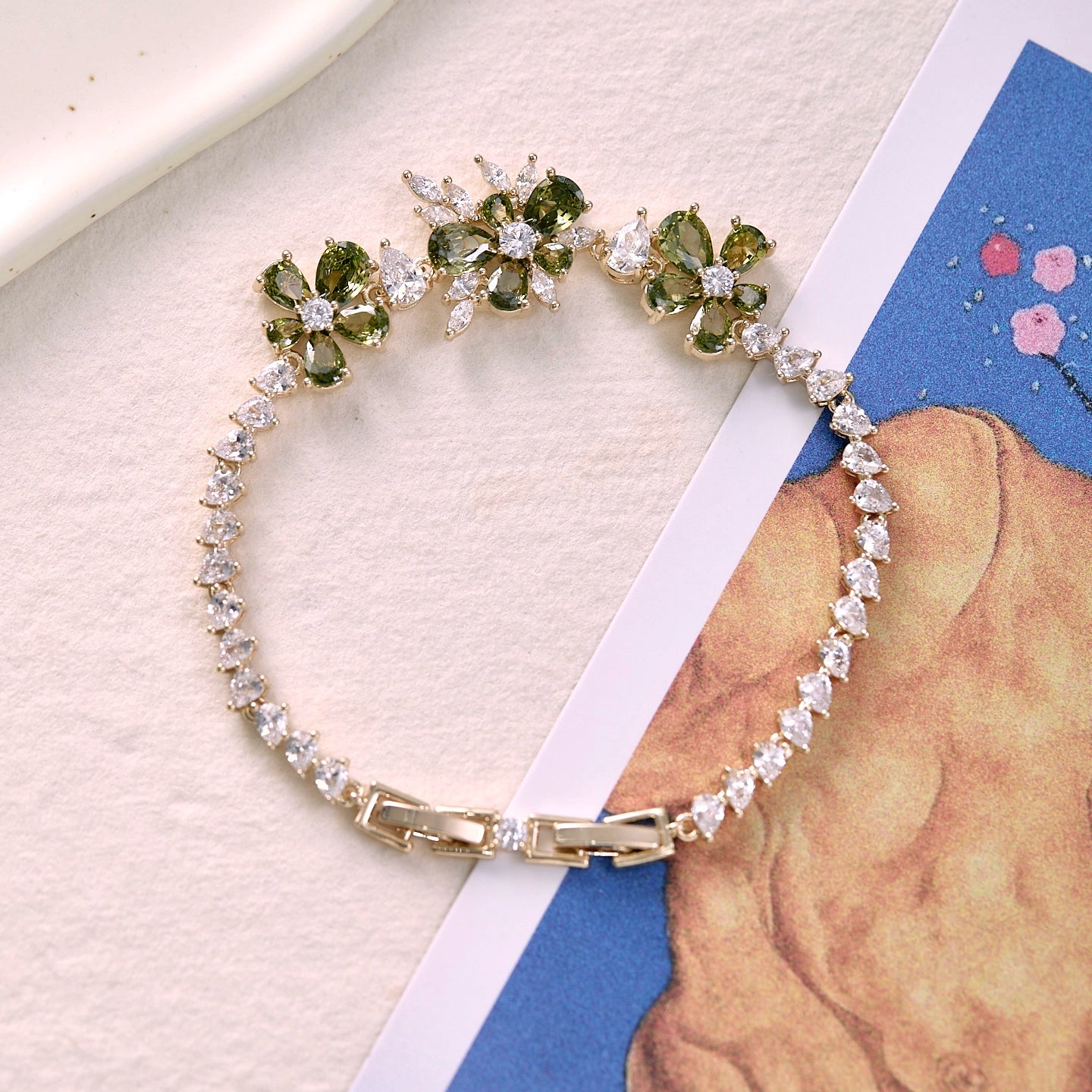Misty Forest Olive Green Zircon Bracelet – Vintage-Inspired Forest Chic Luxury Jewelry