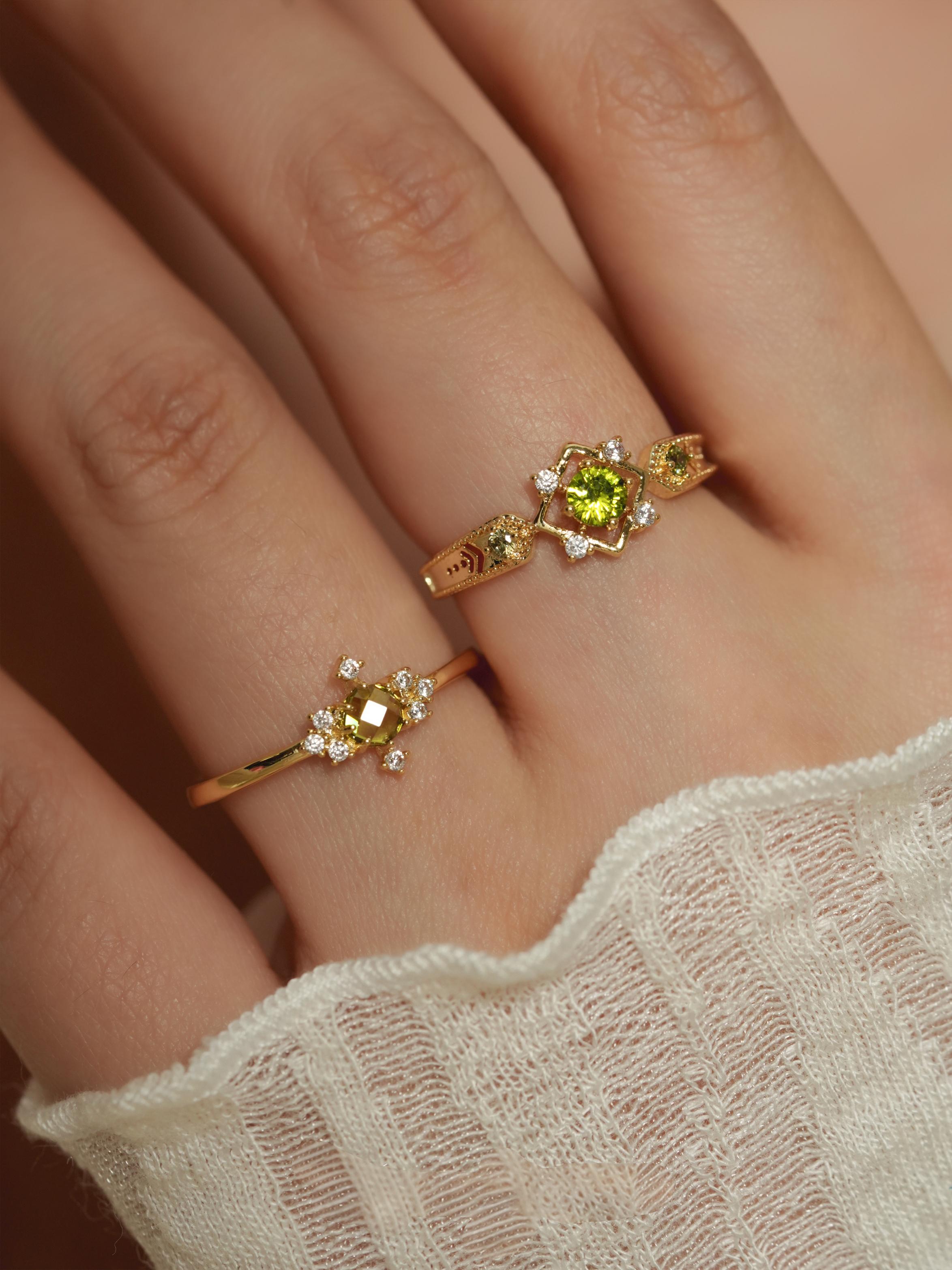 Waltz of the Rhine Olive Green Crystal Open Ring