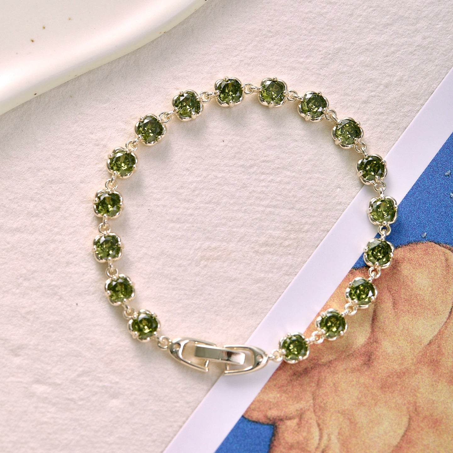Misty Forest Olive Green Zircon Bracelet – Vintage-Inspired Forest Chic Luxury Jewelry