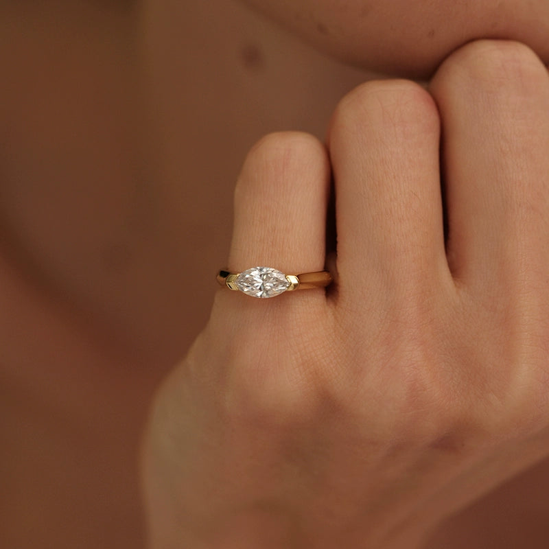 S925 Sterling Silver Marquise Cubic Zirconia Ring