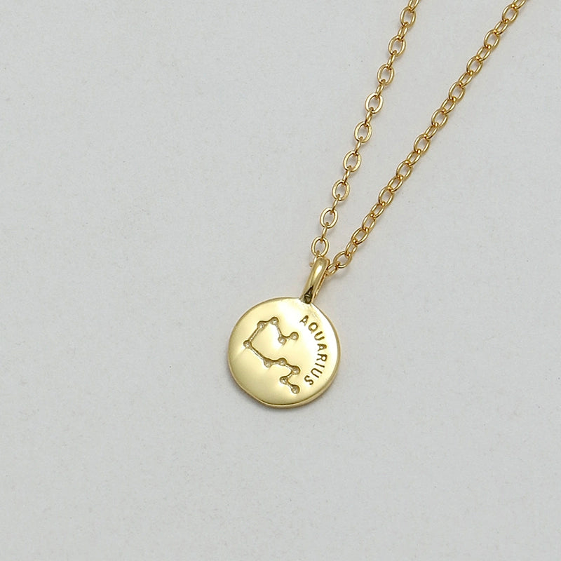 S925 Sterling Silver Mini Coin Zodiac Pendant Necklace