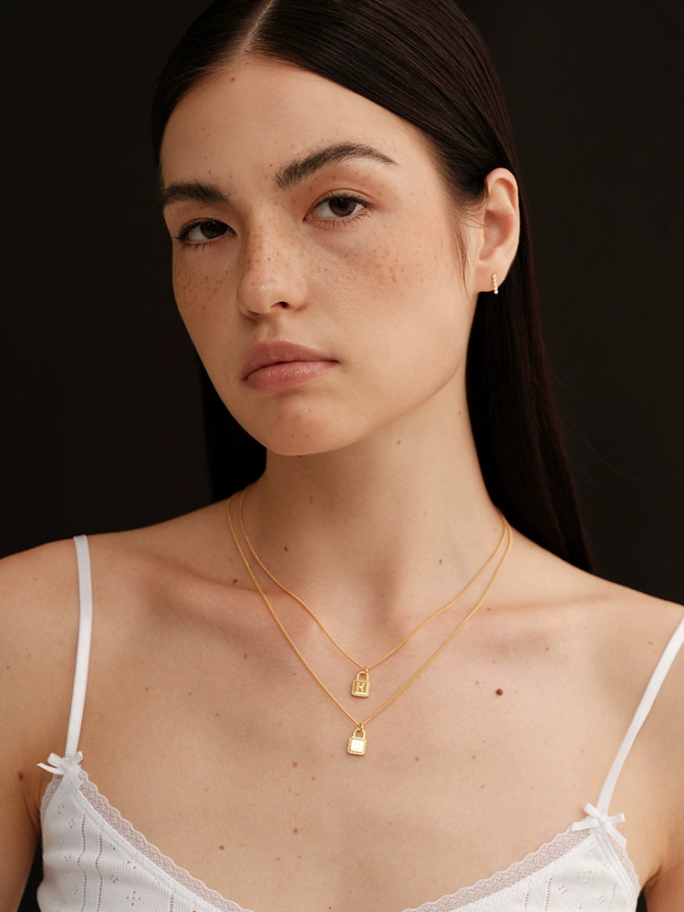 S925 Sterling Silver Square Lock Necklace
