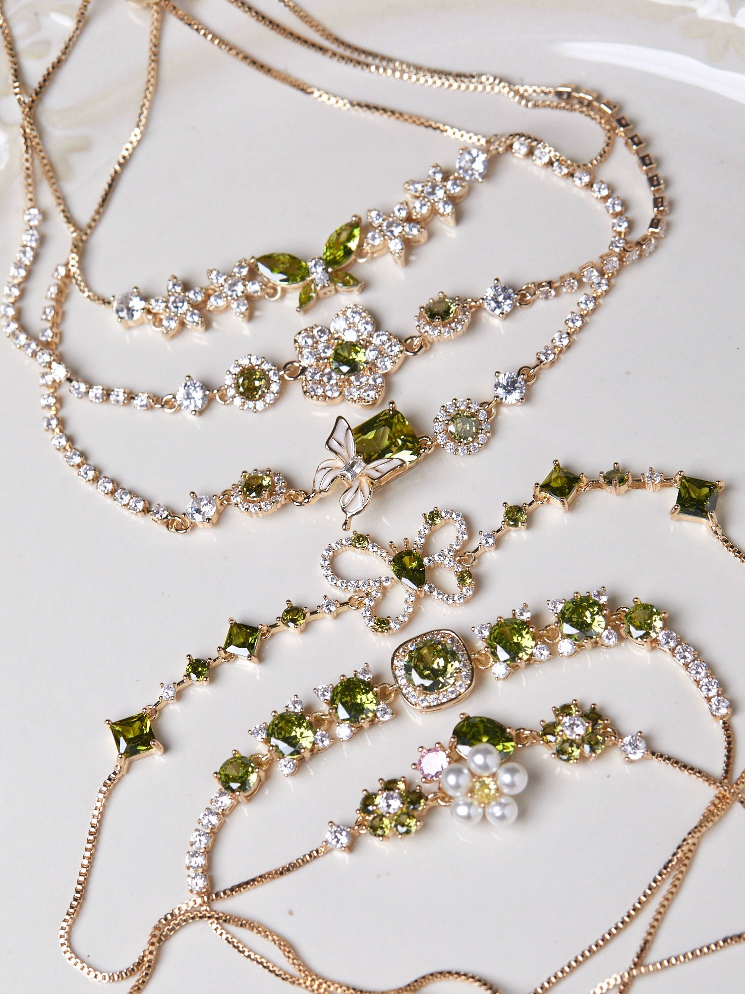 Misty Forest Olive Green Zircon Butterfly Bracelet – Unique Designer Sparkling Jewelry