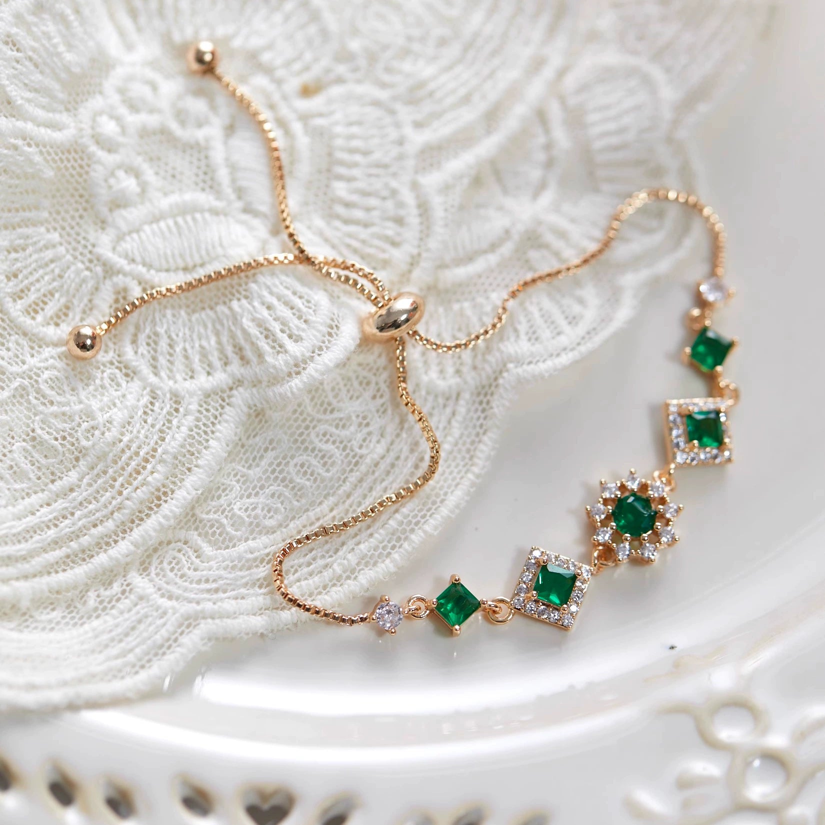 Original Olive Green Zircon Bracelet – Vintage Micro-Pave Dainty Jewelry, Unique Non-Mainstream Design