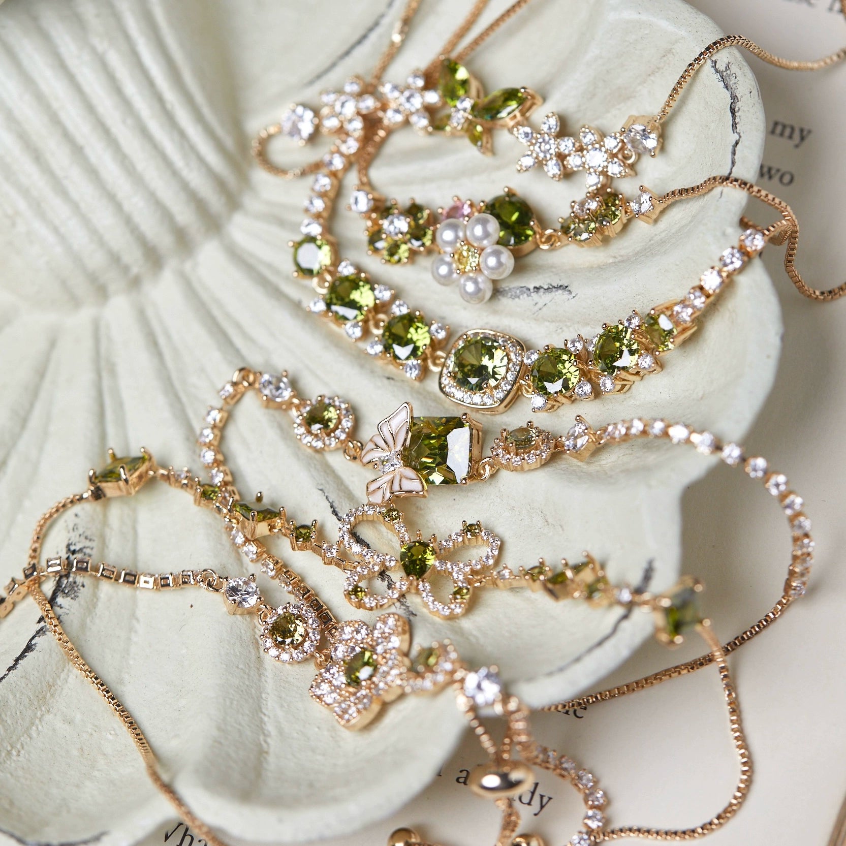 Misty Forest Olive Green Zircon Butterfly Bracelet – Unique Designer Sparkling Jewelry