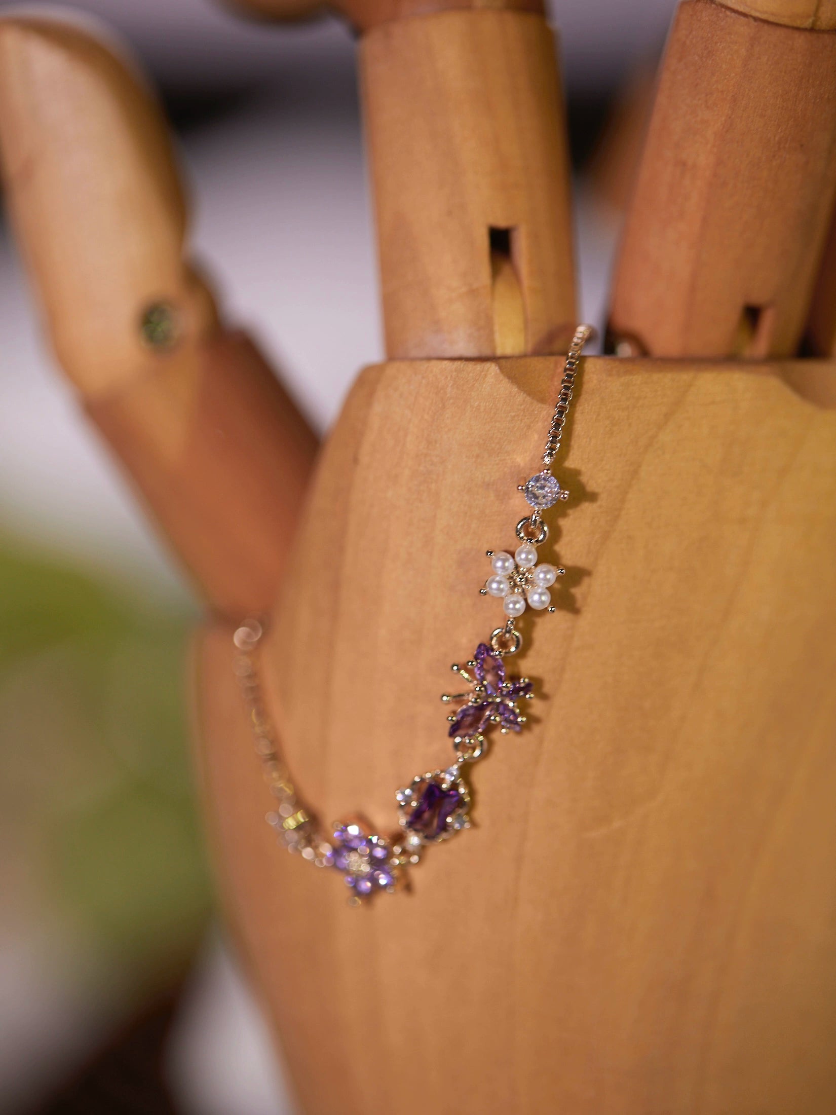Original Purple Crystal Butterfly Bracelet – Vintage Inspired Dainty Zircon Jewelry, Unique Feminine Design