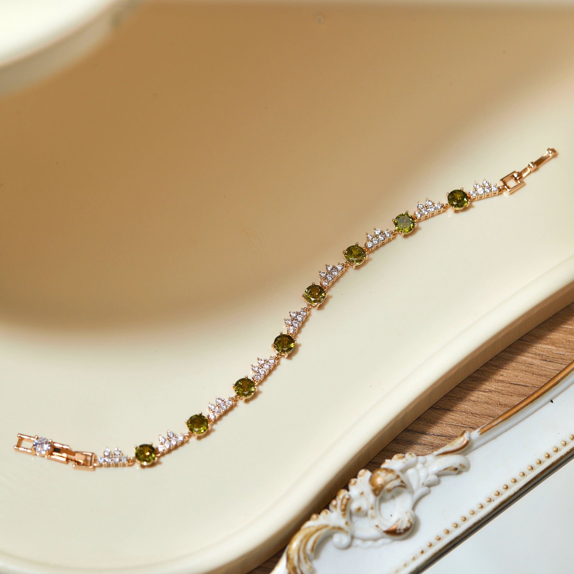 Secret Garden Olive Green Zircon Candy-Colored Bracelet – Unique Vintage-Inspired Luxury Jewelry