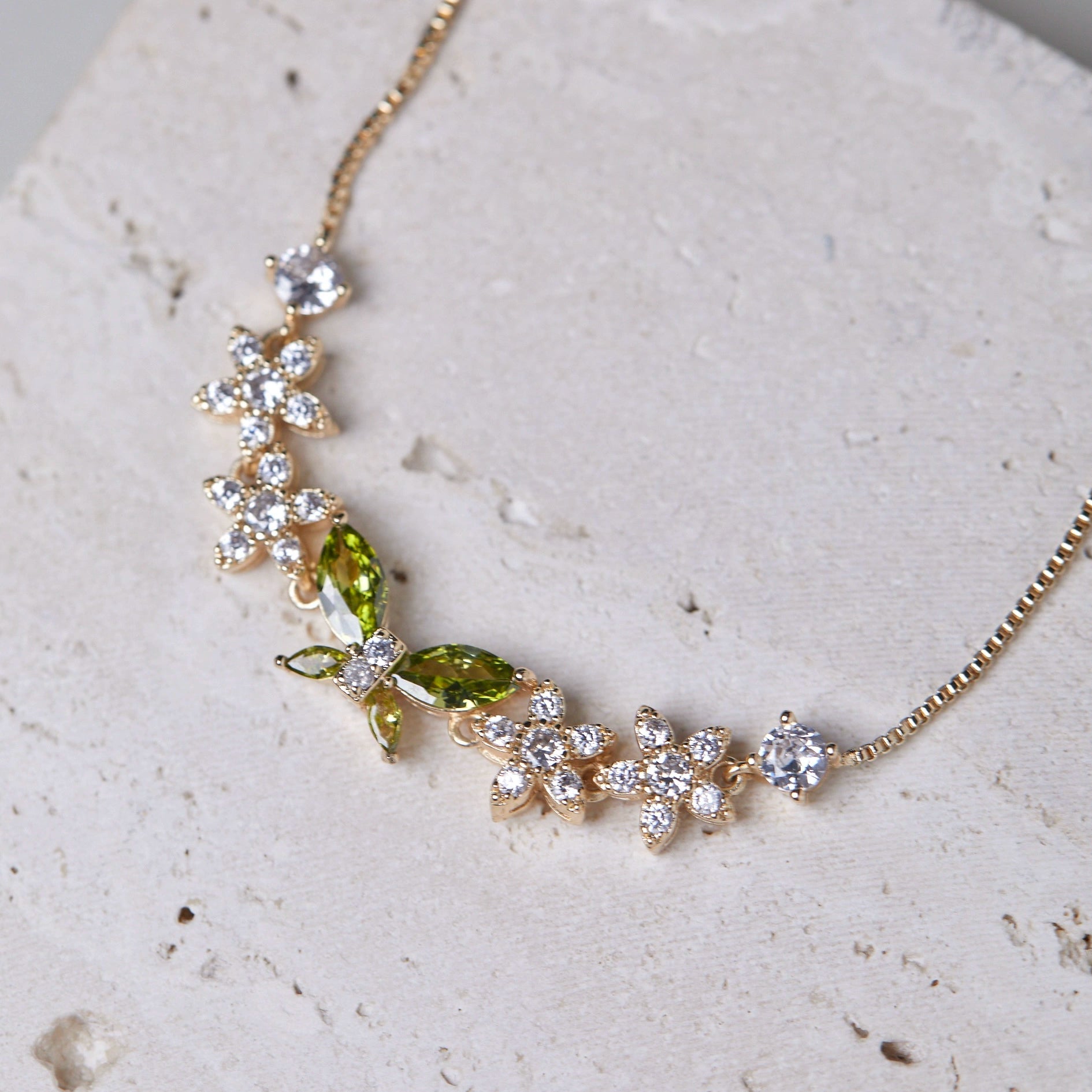 Misty Forest Olive Green Zircon Butterfly Bracelet – Unique Designer Sparkling Jewelry