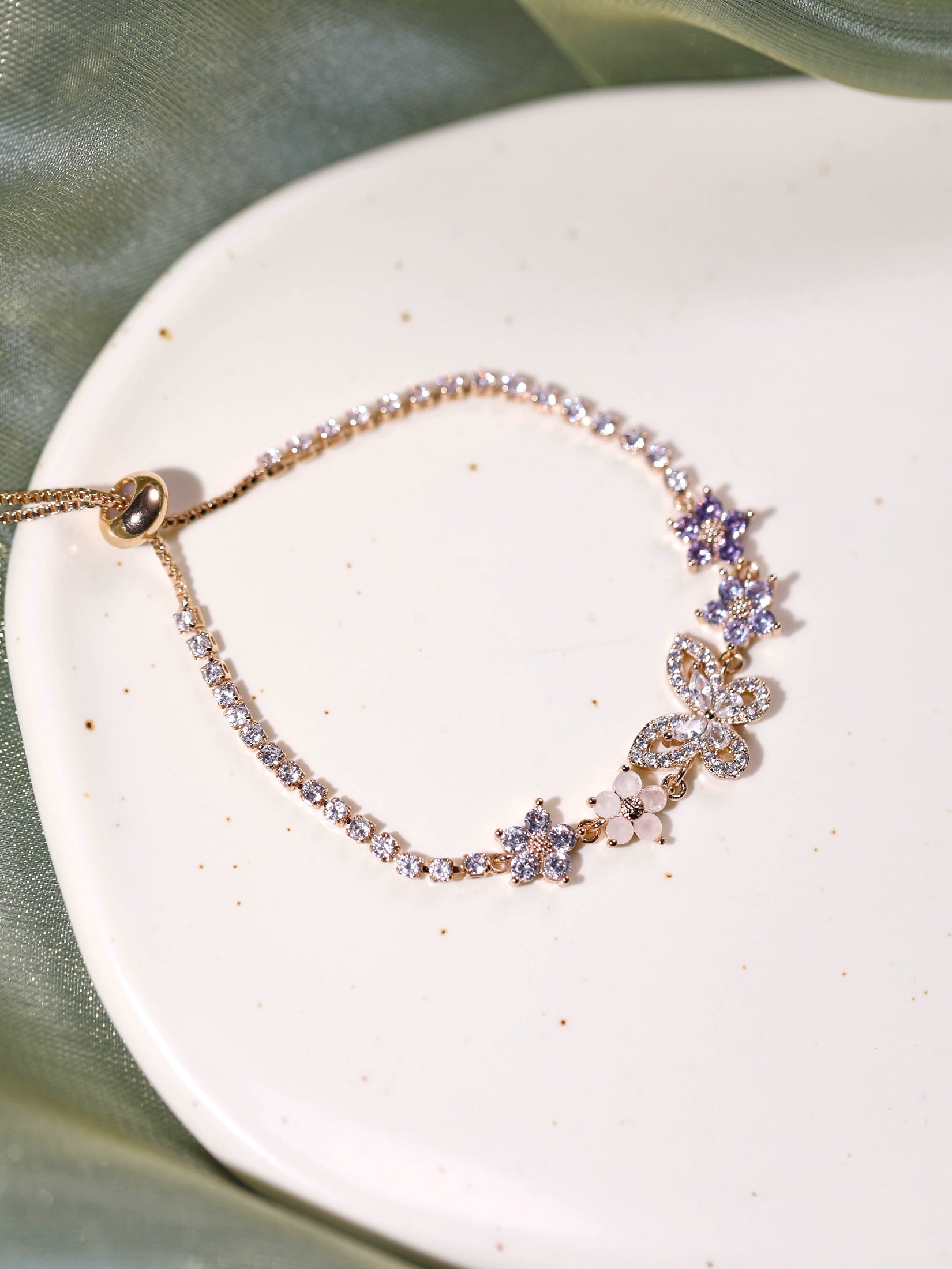 Original Purple Crystal Butterfly Bracelet – Vintage Inspired Dainty Zircon Jewelry, Unique Feminine Design
