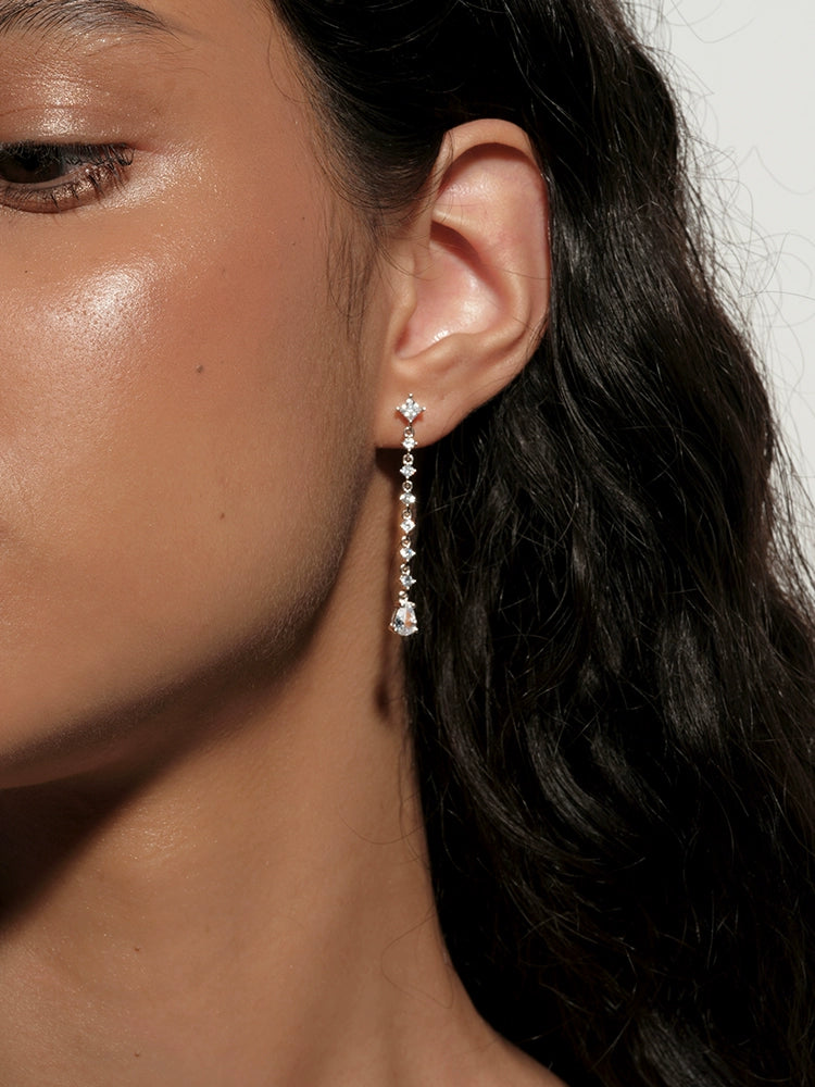 S925 Sterling Silver 4A Cubic Zirconia Teardrop Tassel Chain Earrings
