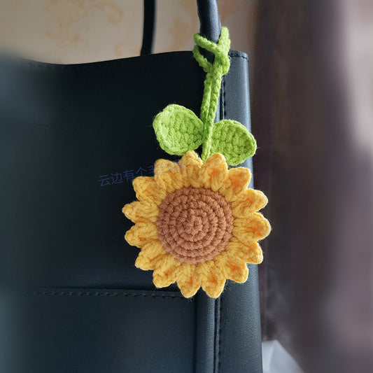 Crochet Sunflower Bag Charm Car Hanging 750