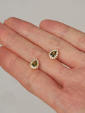 S925 Sterling Silver Teardrop Olive Green Cubic Zirconia Stud Earrings