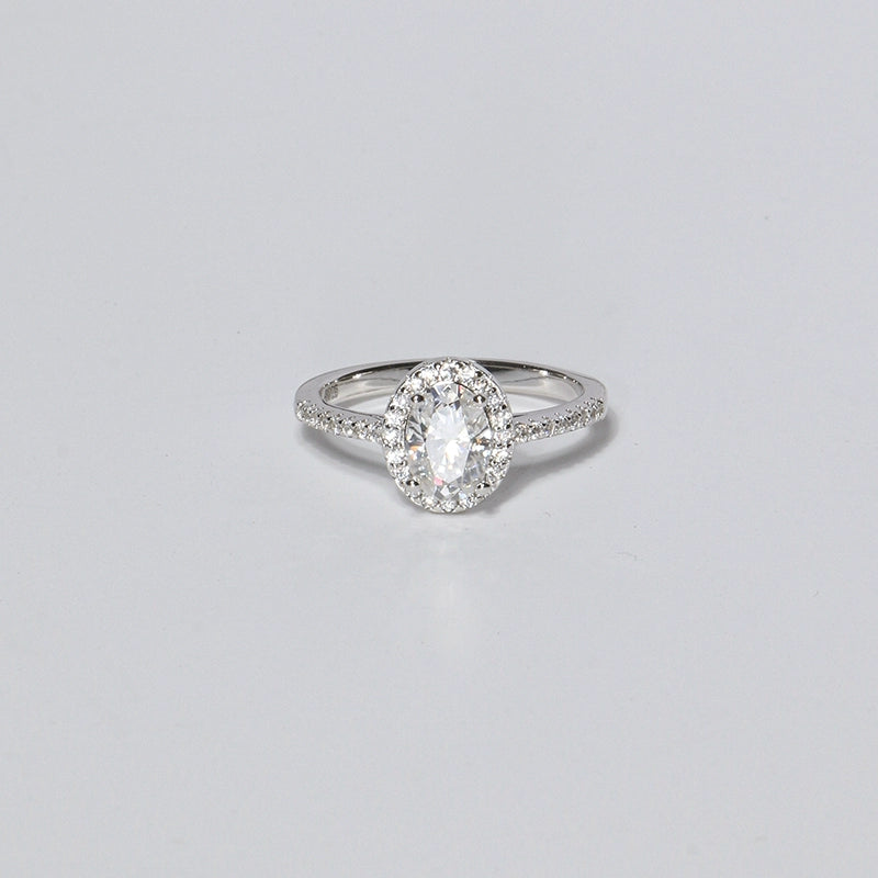 S925 Sterling Silver 1ct Moissanite Oval Princess Ring