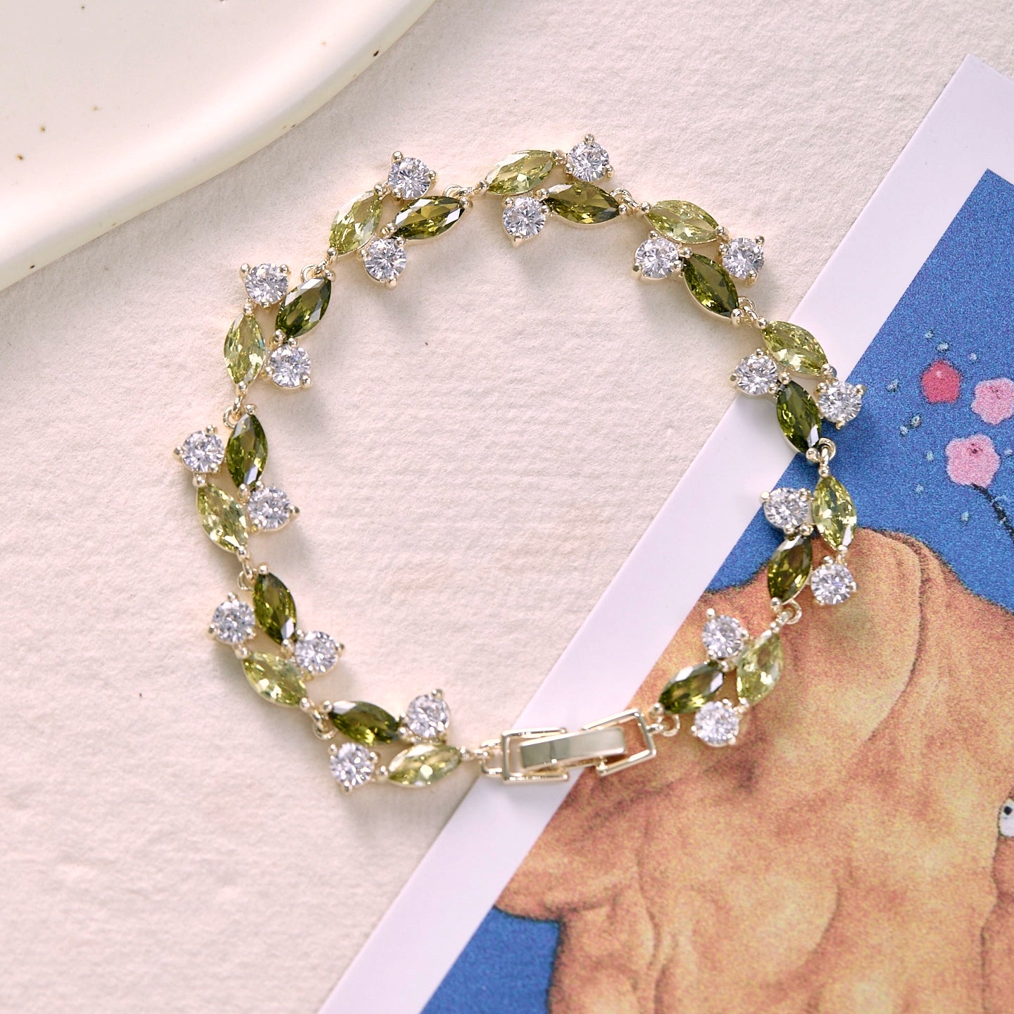 Misty Forest Olive Green Zircon Bracelet – Vintage-Inspired Forest Chic Luxury Jewelry