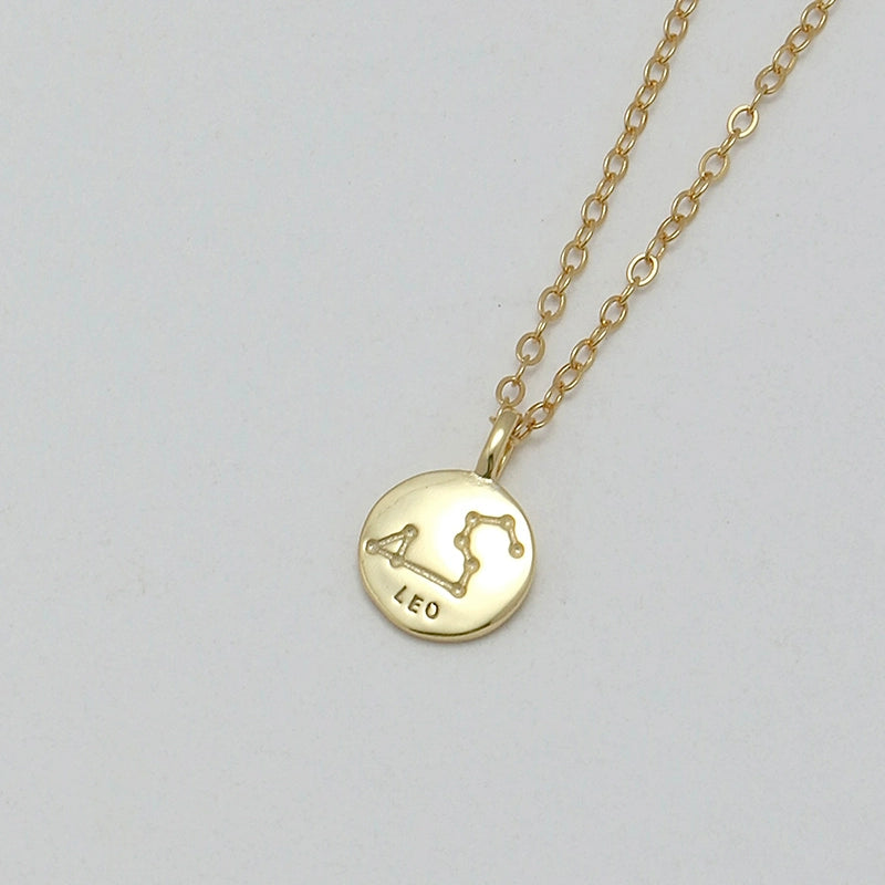 S925 Sterling Silver Mini Coin Zodiac Pendant Necklace