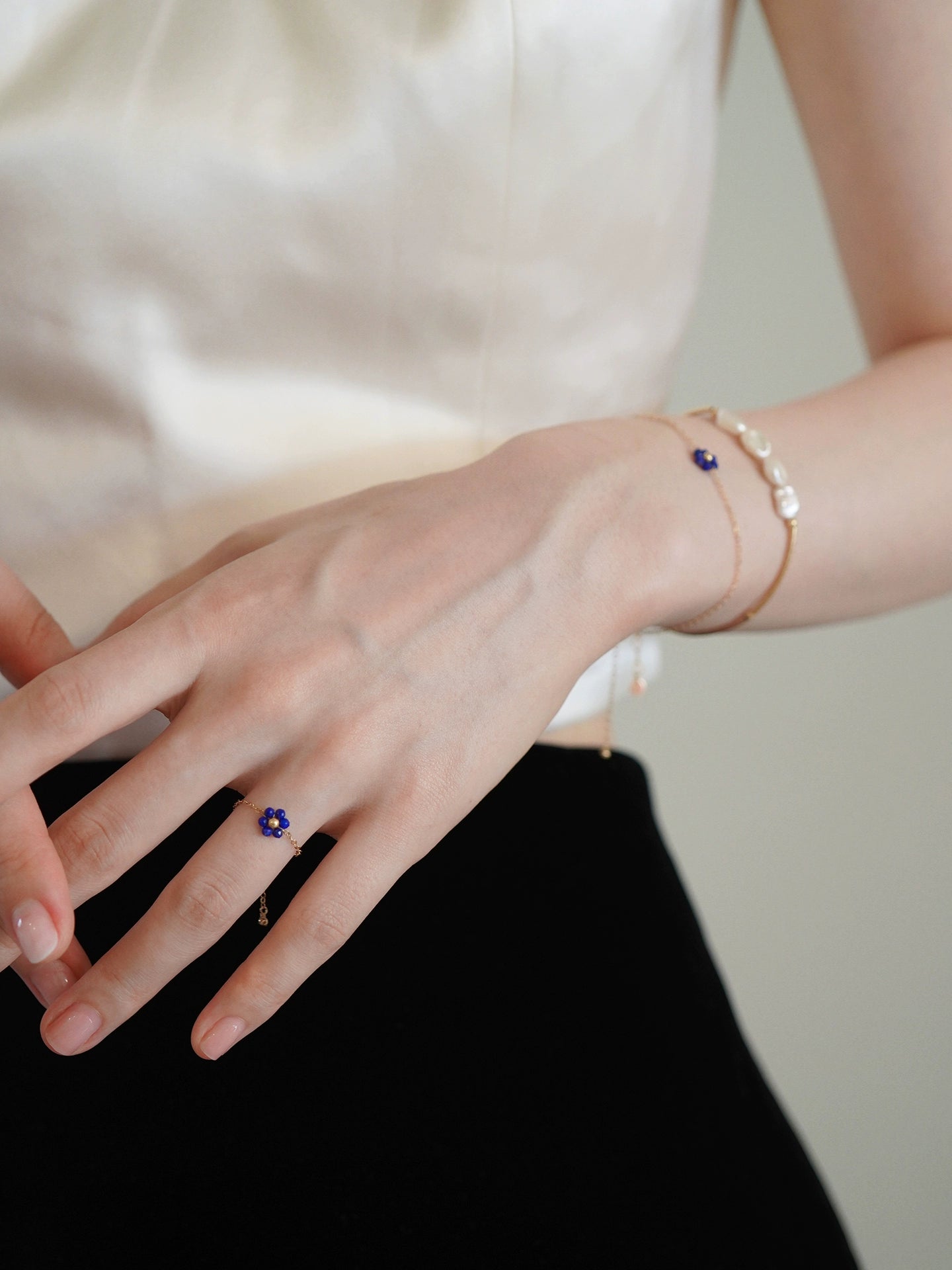 Handmade 14K Gold Filled Lapis Lazuli Flower Adjustable Ring