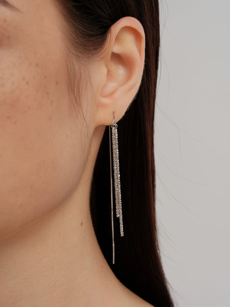 S925 Sterling Silver Italian Chain Tassel Threader Earrings