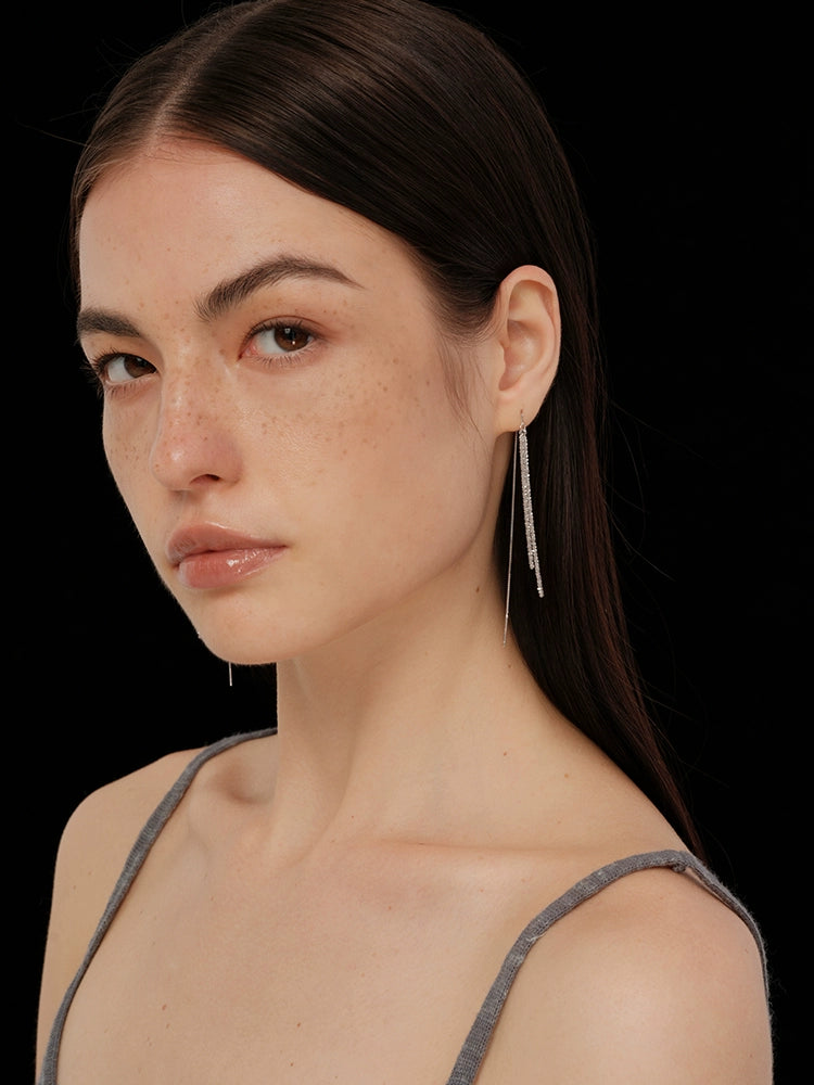 S925 Sterling Silver Italian Chain Tassel Threader Earrings