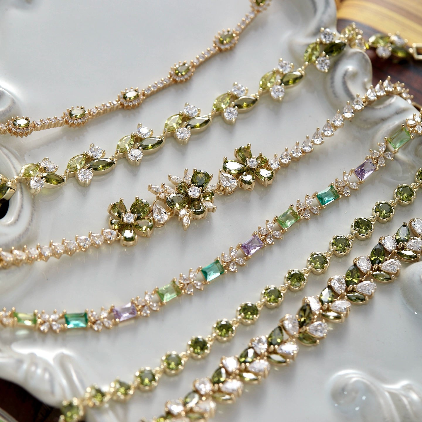 Misty Forest Olive Green Zircon Bracelet – Vintage-Inspired Forest Chic Luxury Jewelry