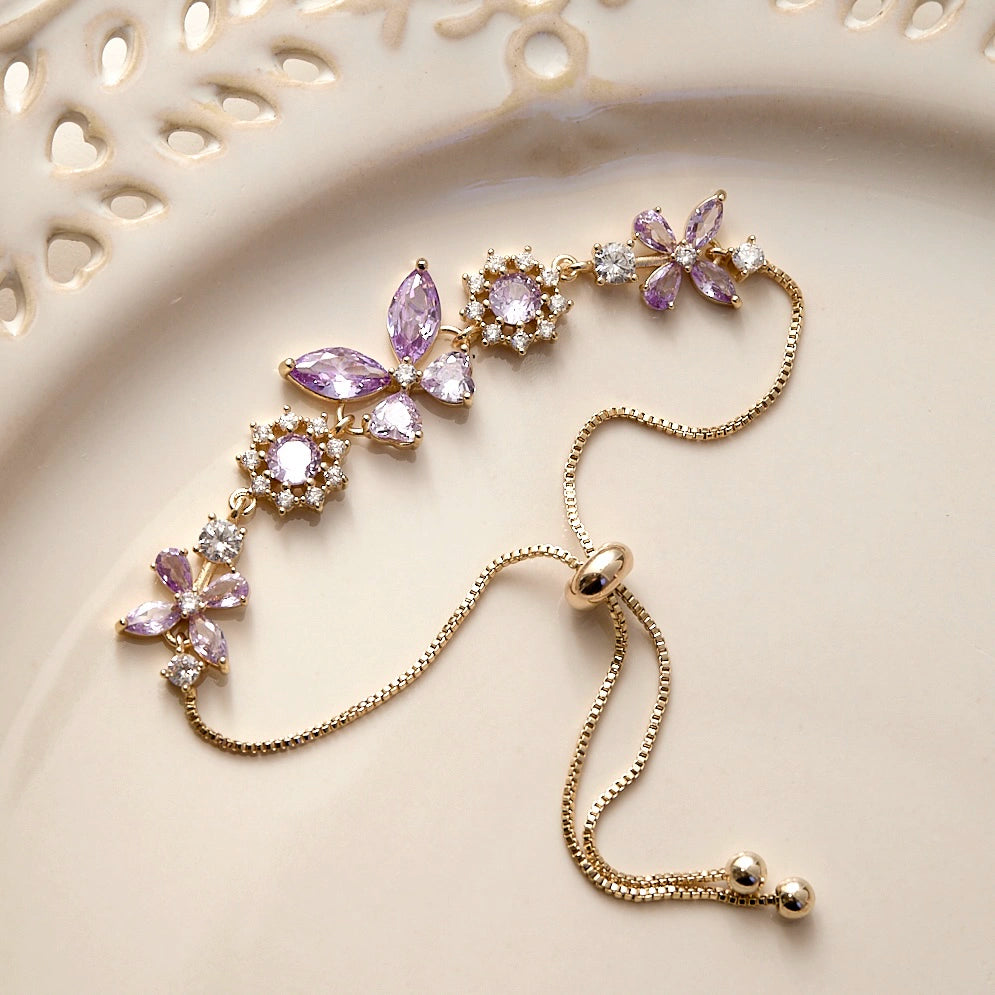Midsummer Night’s Dream Purple Butterfly Zircon Jewelry Set – Earrings, Necklace & Bracelet, Unique Sparkling Design