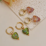 Handmade Glaze Heart Hoop Earrings Green