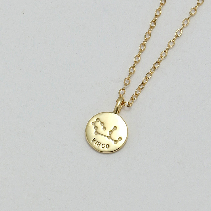 S925 Sterling Silver Mini Coin Zodiac Pendant Necklace