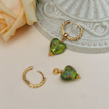 Handmade Glaze Heart Hoop Earrings Green