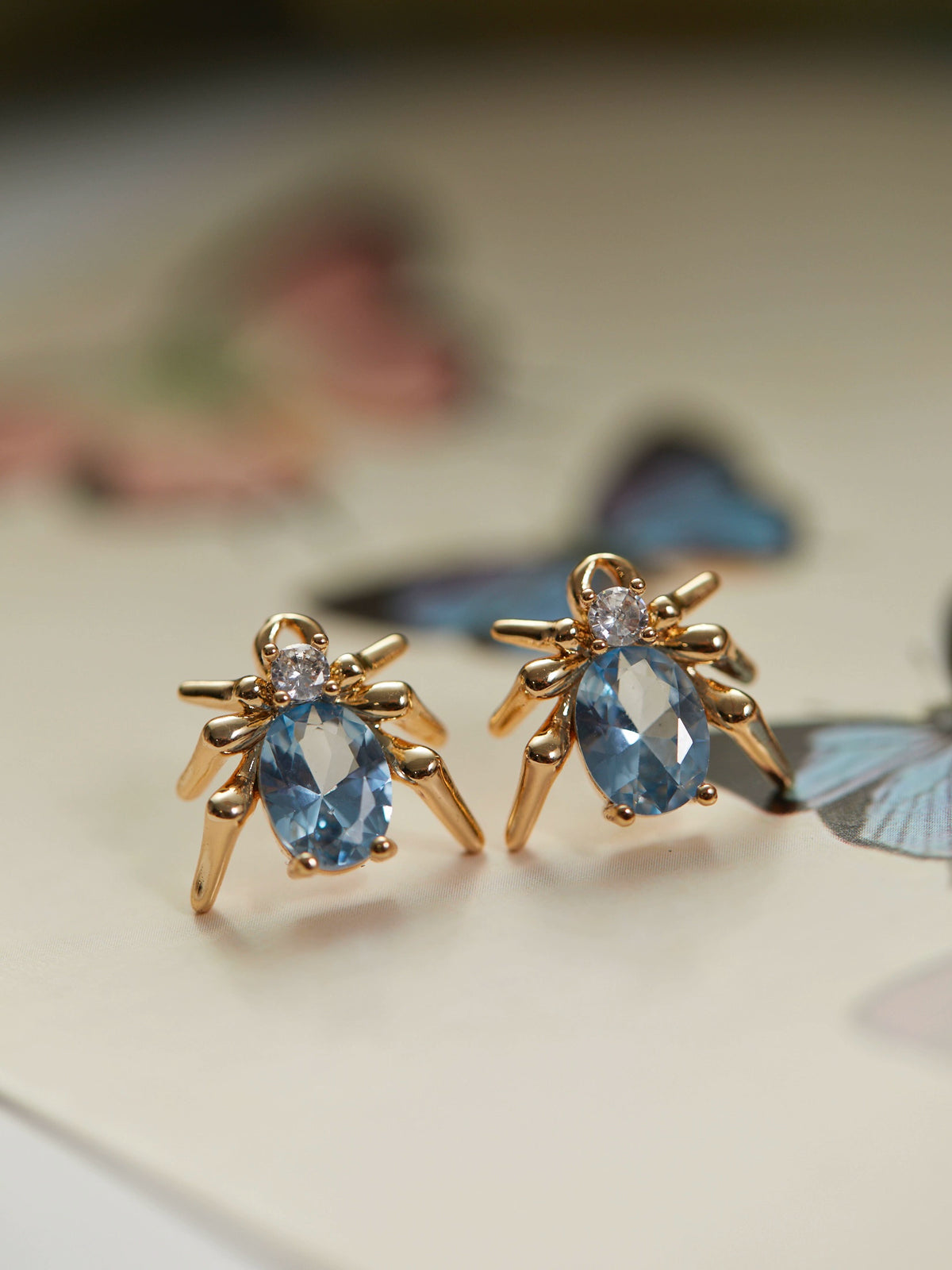 Original “Blue Rose Never Sleeps” Collection – Unique Blue Spider Jewelry (Stud Earrings, Ear Cuff, Adjustable Ring)