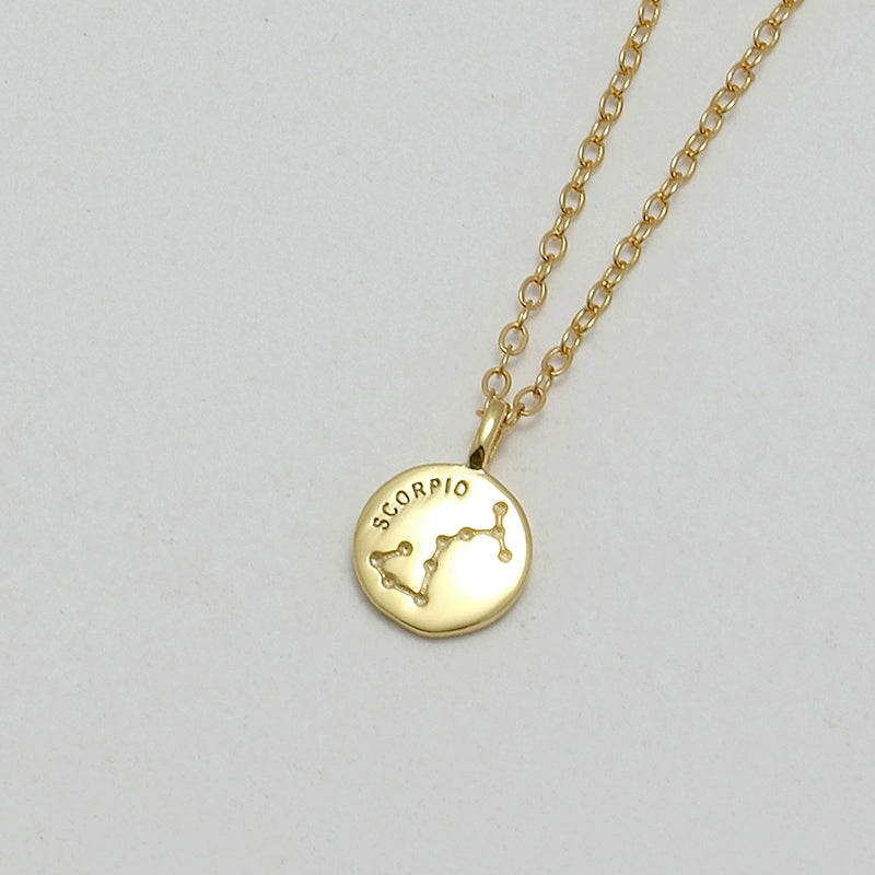 S925 Sterling Silver Mini Coin Zodiac Pendant Necklace