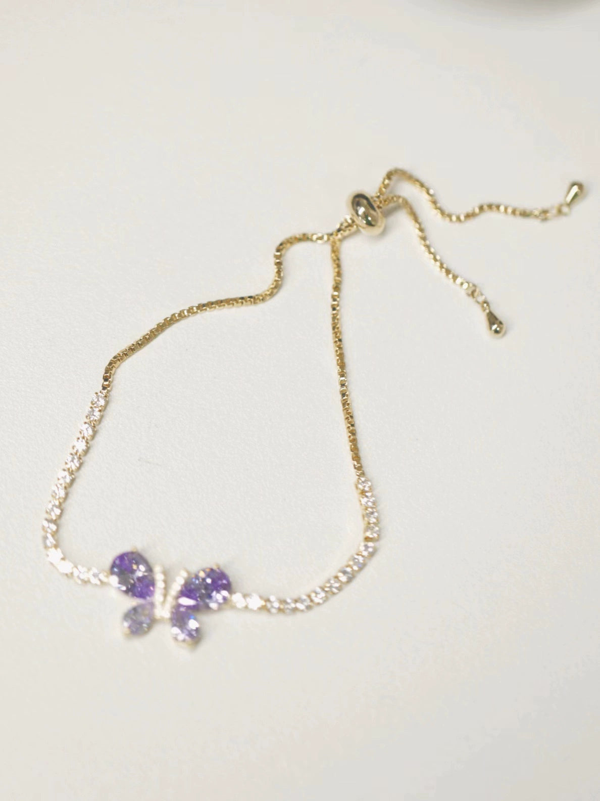 Original Purple Crystal Butterfly Bracelet – Vintage Inspired Dainty Zircon Jewelry, Unique Feminine Design