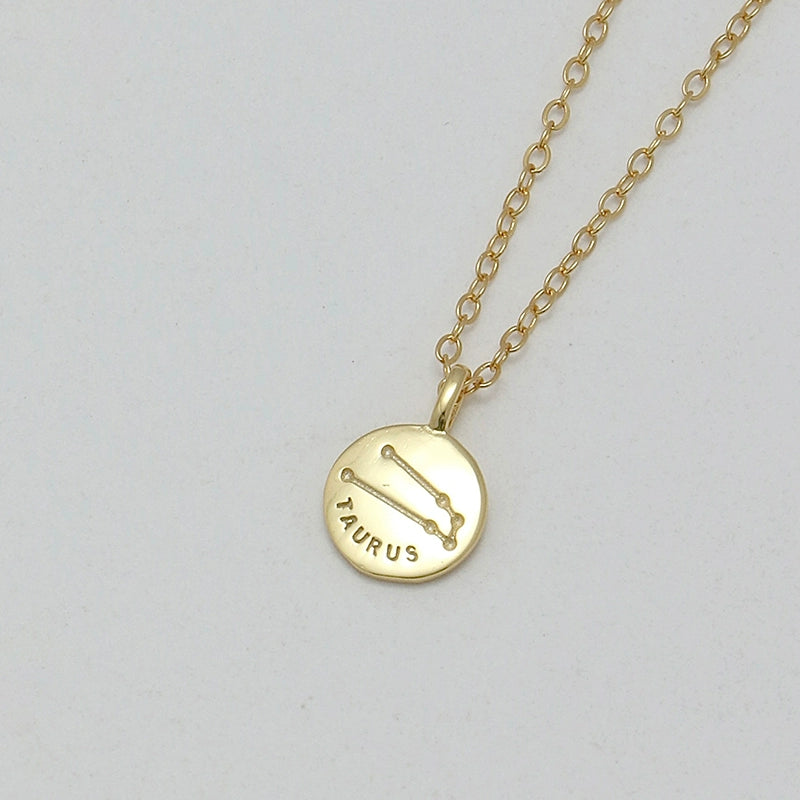 S925 Sterling Silver Mini Coin Zodiac Pendant Necklace