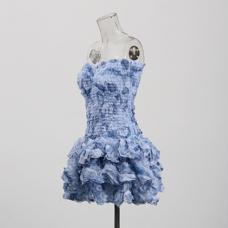 3D Floral Strapless Bodycon Mini Dress – Summer Sexy Fashion