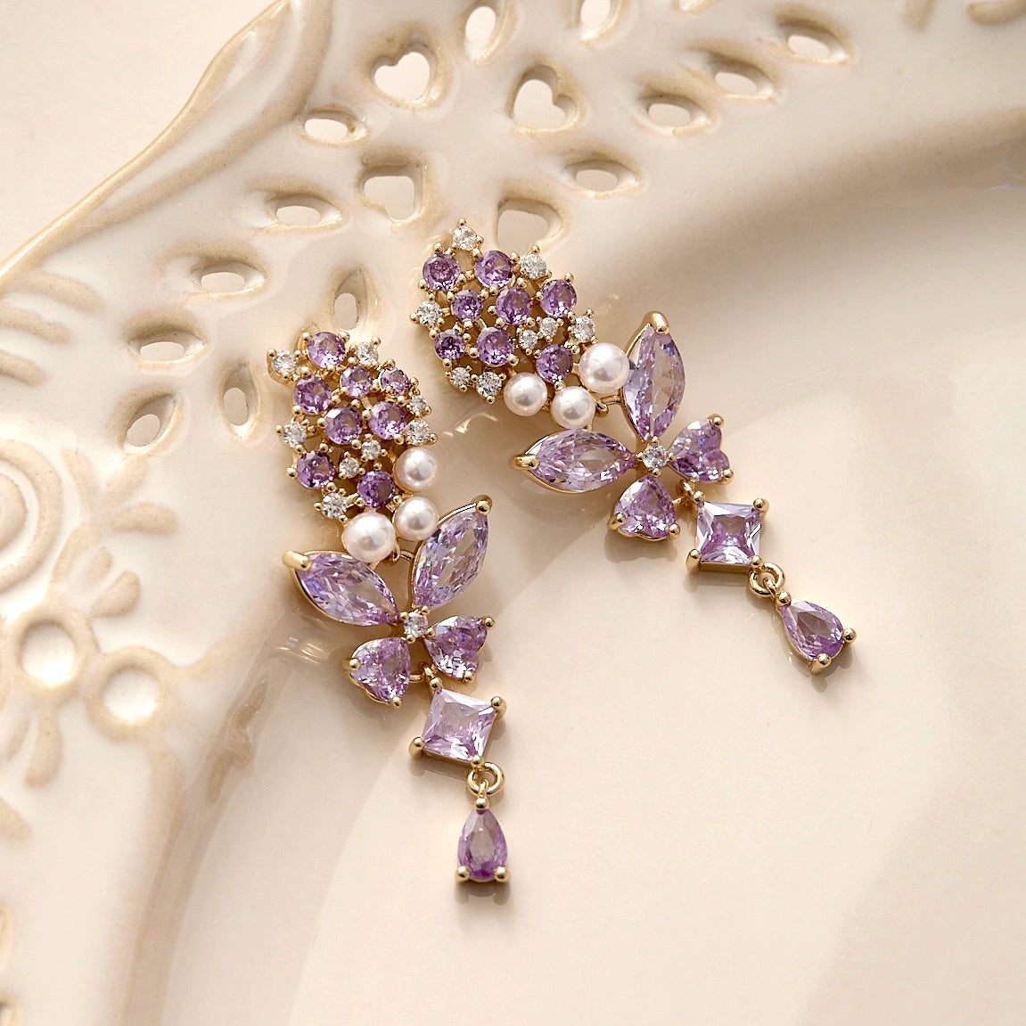 Midsummer Night’s Dream Purple Butterfly Zircon Jewelry Set – Earrings, Necklace & Bracelet, Unique Sparkling Design