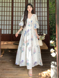Vintage V-Neck Floral Tea Dress – French Plus Size Maxi for Beach Holidays gunne sax vintage dress