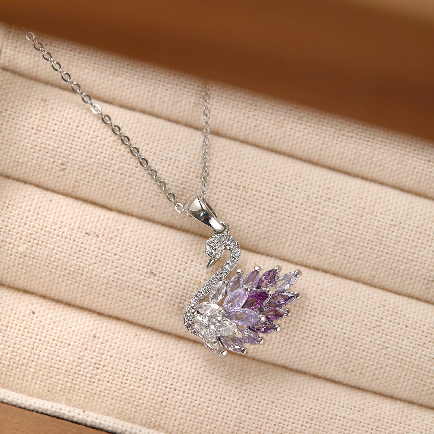 Midsummer Night’s Dream Collection – Vintage Swan Jewelry with Sparkling Purple Zircon (Stud Earrings, Ear Cuff, Necklace, Bracelet)