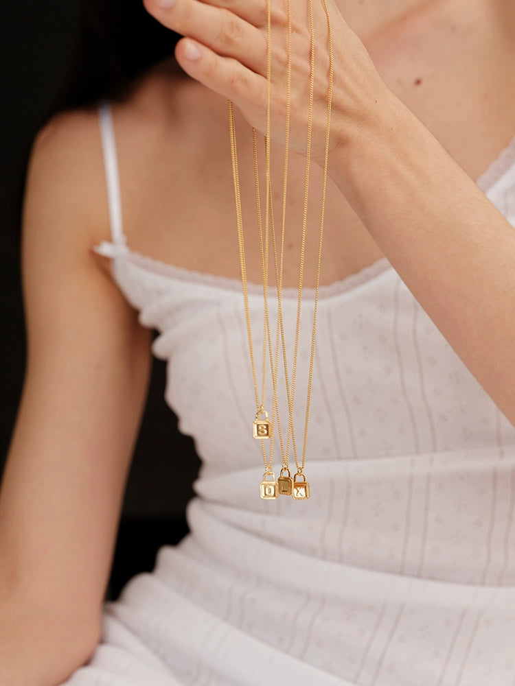 S925 Sterling Silver Square Lock Necklace