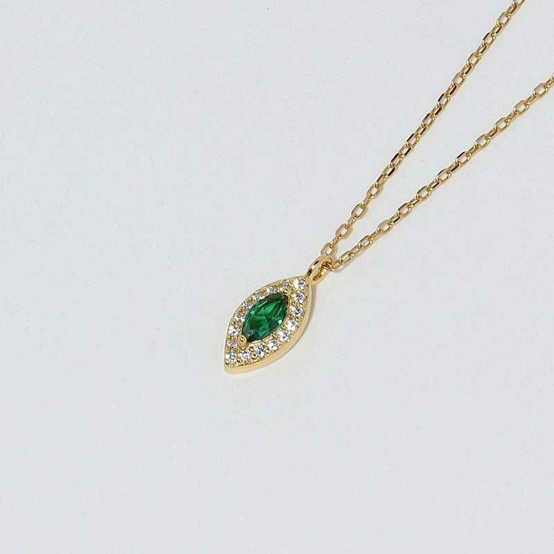S925 Sterling Silver Mini Marquise Emerald Pendant Necklace
