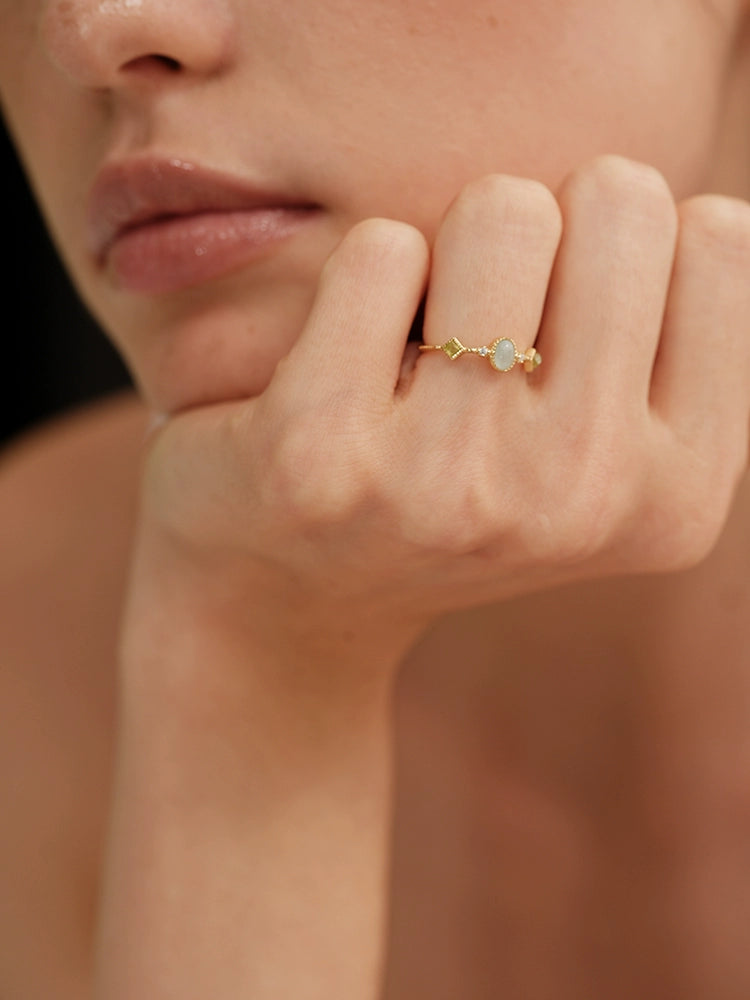S925 Sterling Silver Natural Peridot & Aquamarine Oval Ring