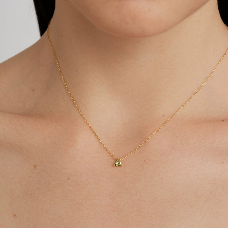 S925 Sterling Silver Olive Green Triangle Cubic Zirconia Necklace