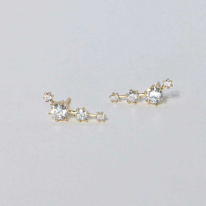 S925 Sterling Silver Moissanite Graduated Bead Zigzag Stud Earrings