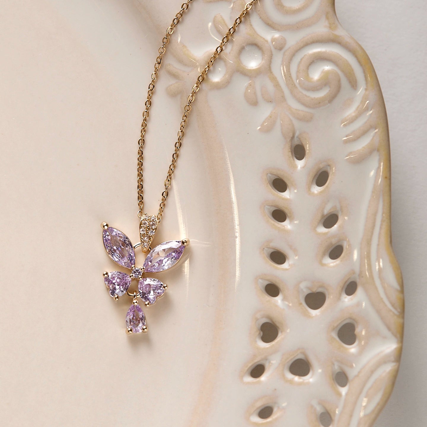 Midsummer Night’s Dream Purple Butterfly Zircon Jewelry Set – Earrings, Necklace & Bracelet, Unique Sparkling Design