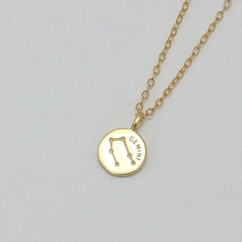 S925 Sterling Silver Mini Coin Zodiac Pendant Necklace