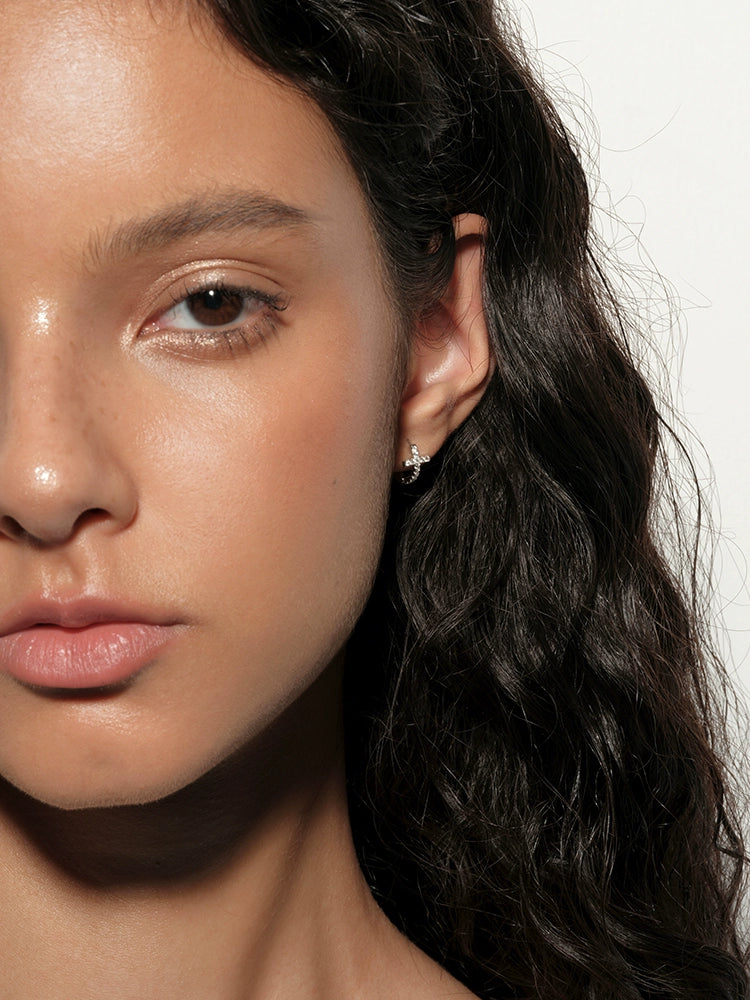 S925 Sterling Silver Sparkling Mini Cross Hoop Earrings