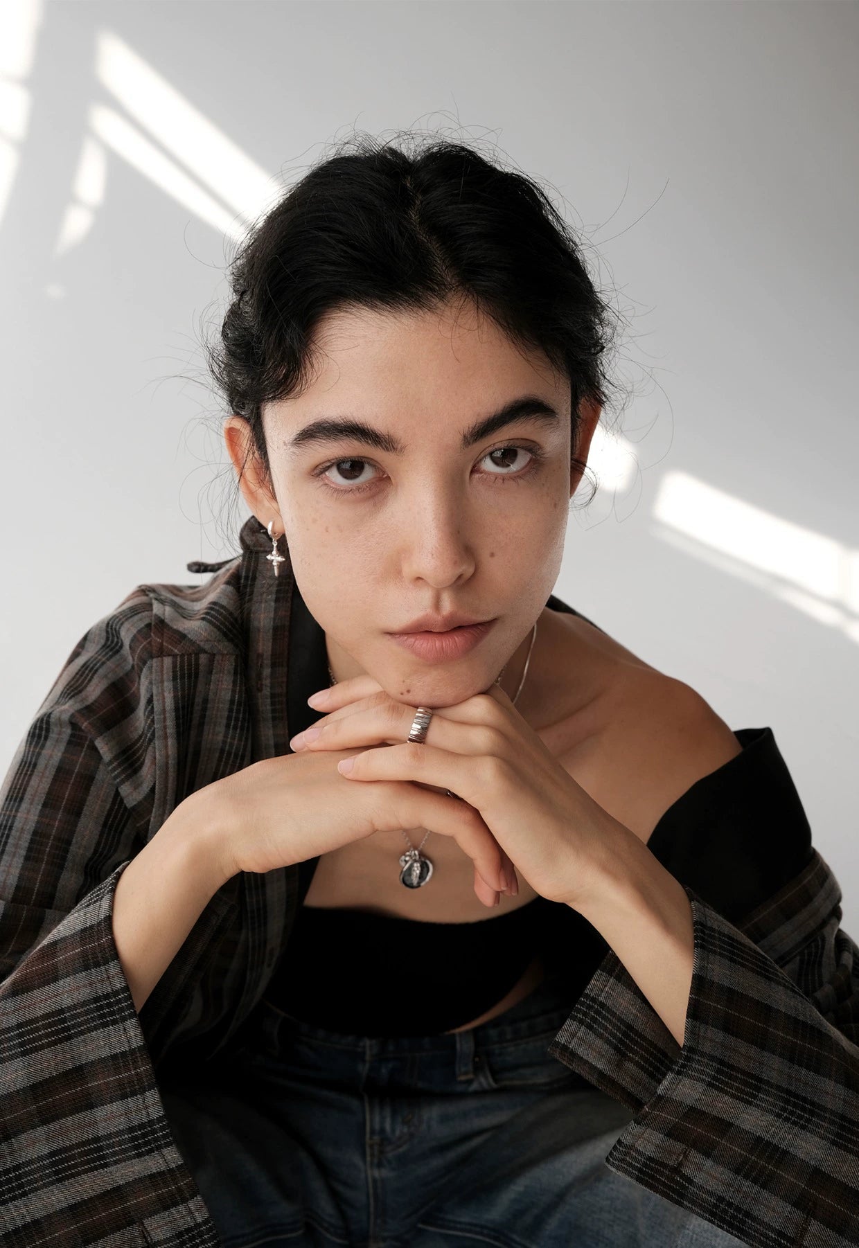 Mini Cross Vintage Hoop Stud Earrings