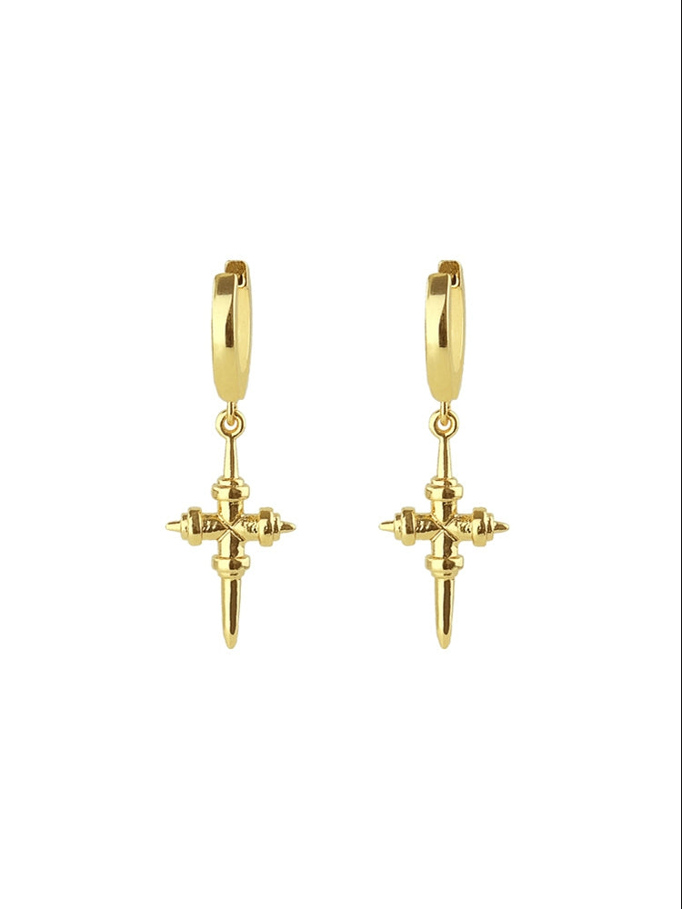 Gold Sparkle Mini Cross Hoop Earrings
