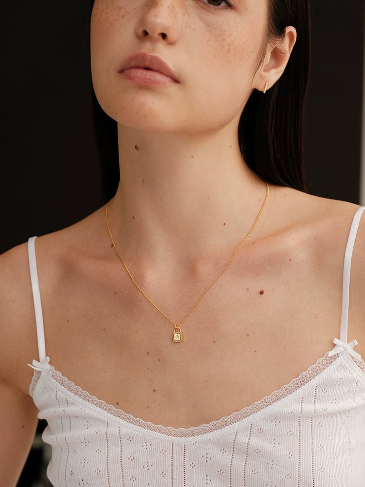 S925 Sterling Silver Square Lock Necklace