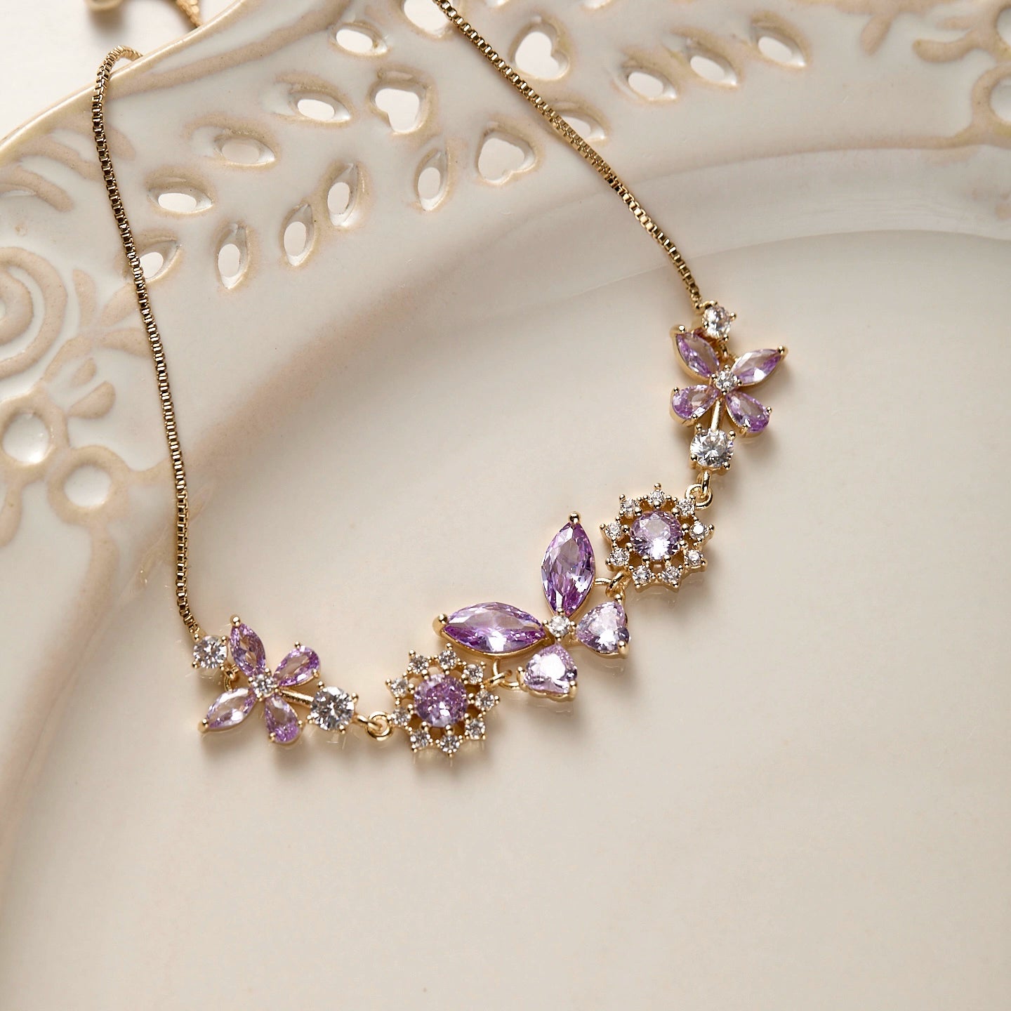 Midsummer Night’s Dream Purple Butterfly Zircon Jewelry Set – Earrings, Necklace & Bracelet, Unique Sparkling Design