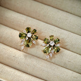 Misty Forest Olive Green Zircon Jewelry Set – Earrings, Ear Cuffs, Bracelet & Necklace, Vintage Forest-Inspired Design