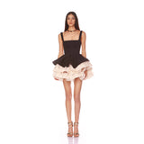 Retro Black & White Puff Sleeve Party Dress – High-End Look