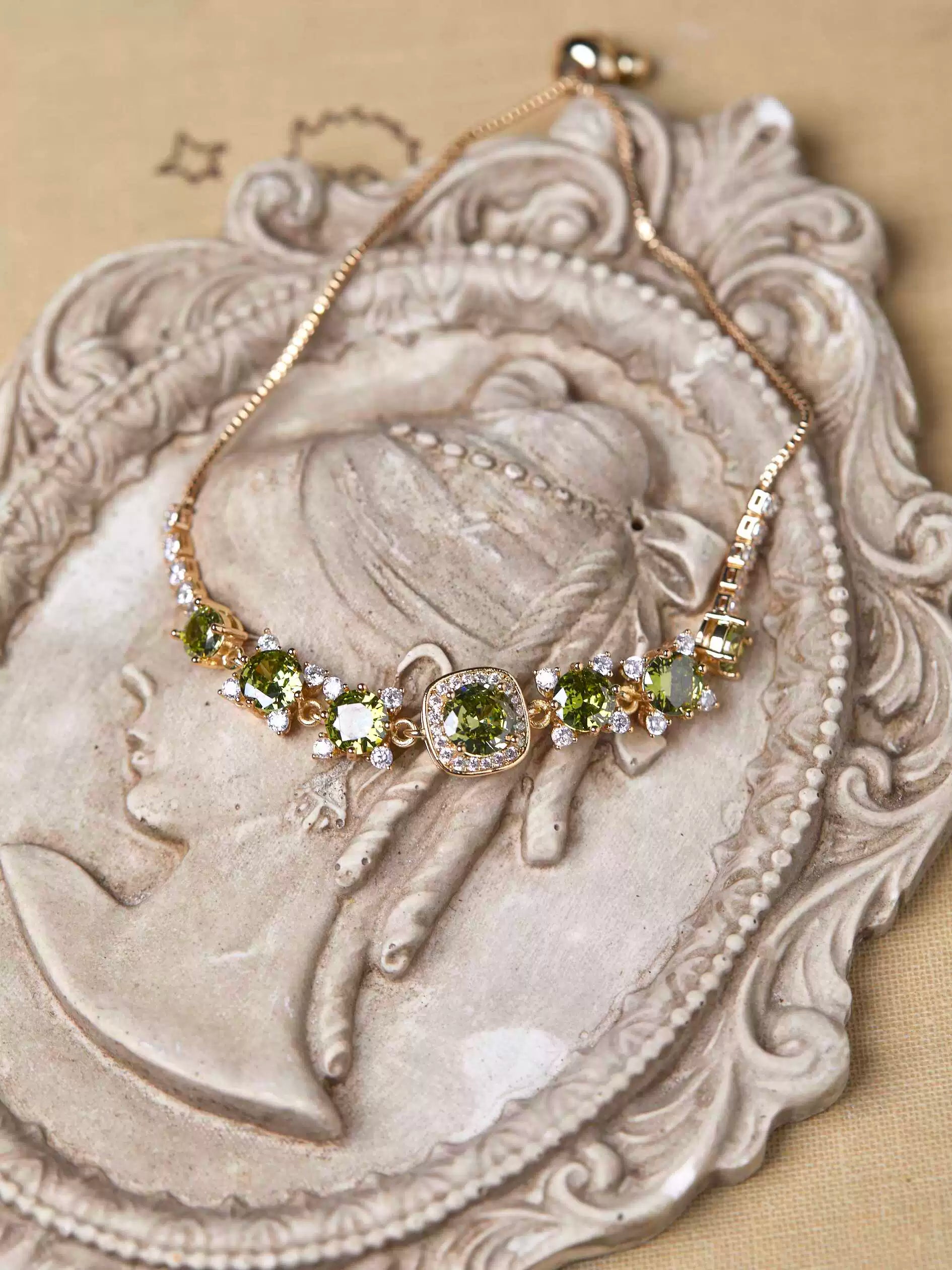 Misty Forest Olive Green Zircon Butterfly Bracelet – Unique Designer Sparkling Jewelry